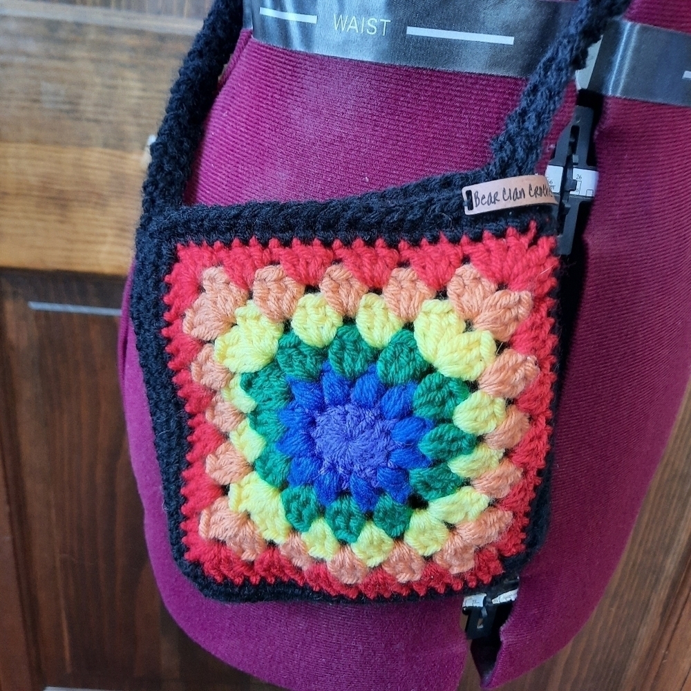 Bear Clan Crochet small granny square rainbow crocheted crossbody bag purse - Picture 3 of 7